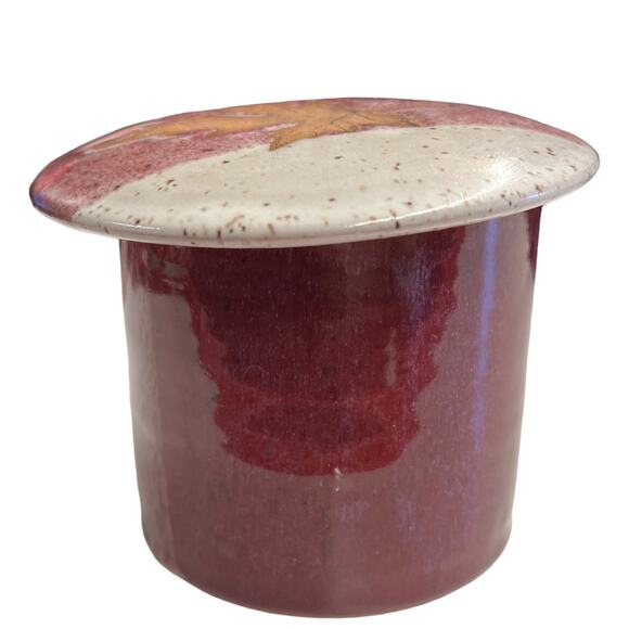 Studio Art Pottery Pink Leaf Soft Butter Bell Keeper Crock Stoneware Signed - Picture 3 of 8